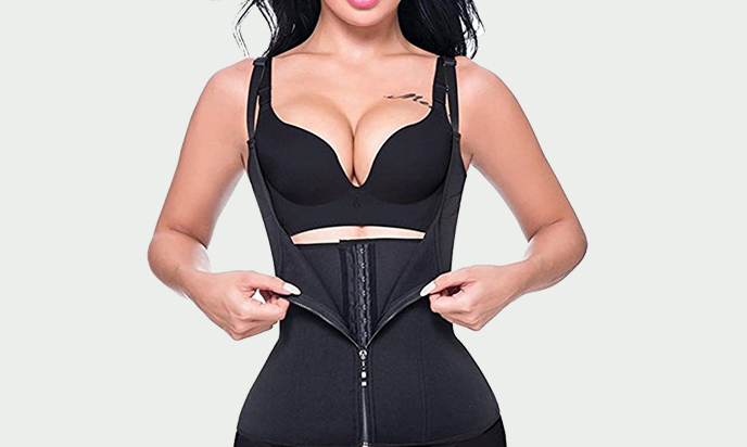 An image of a woman wearing FOMANSH Waist Trainer Corset Vest Women Body Shaper Tummy Control Body Slimmer for Weight Loss