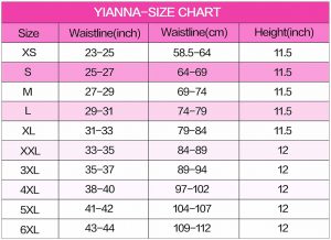 YIANNA waist trainer size chart