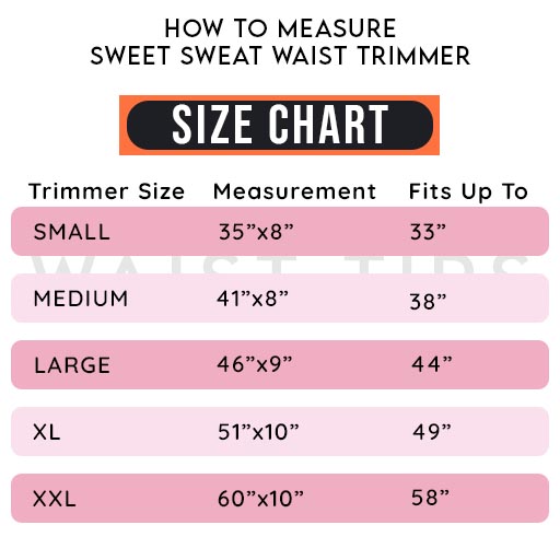 size chart sweet sweat waist trainer