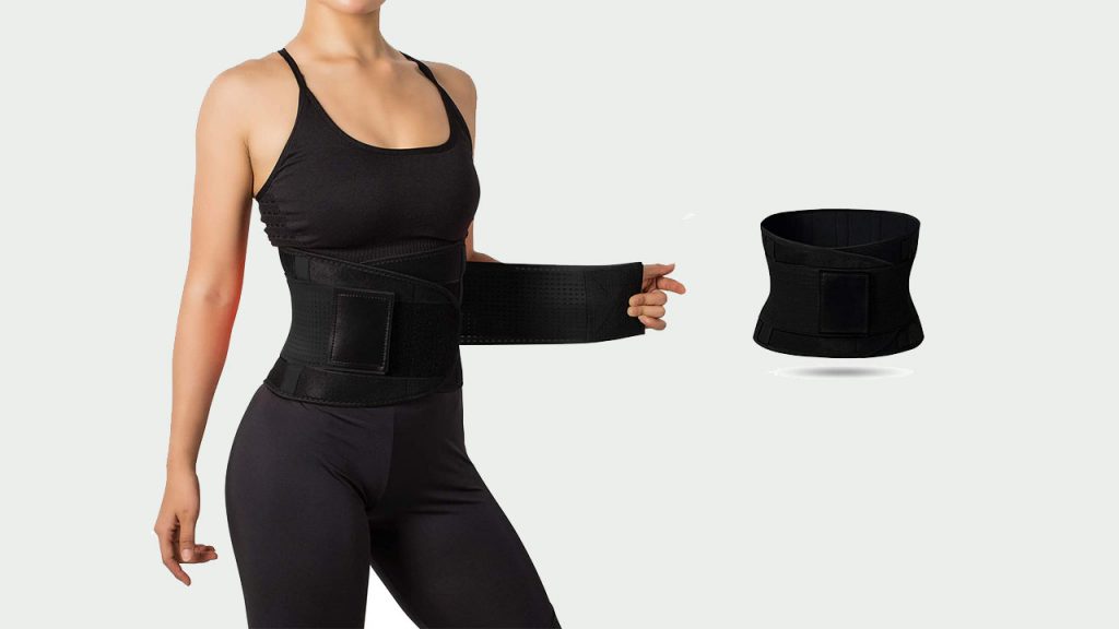 A woman showing Jueachy Waist Trainer for Women, Breathable Waist Trimmer